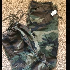 Green camo print cargo pants